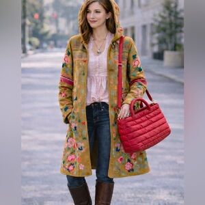 MISSLOOK Brown Floral Hooded Accent Duster